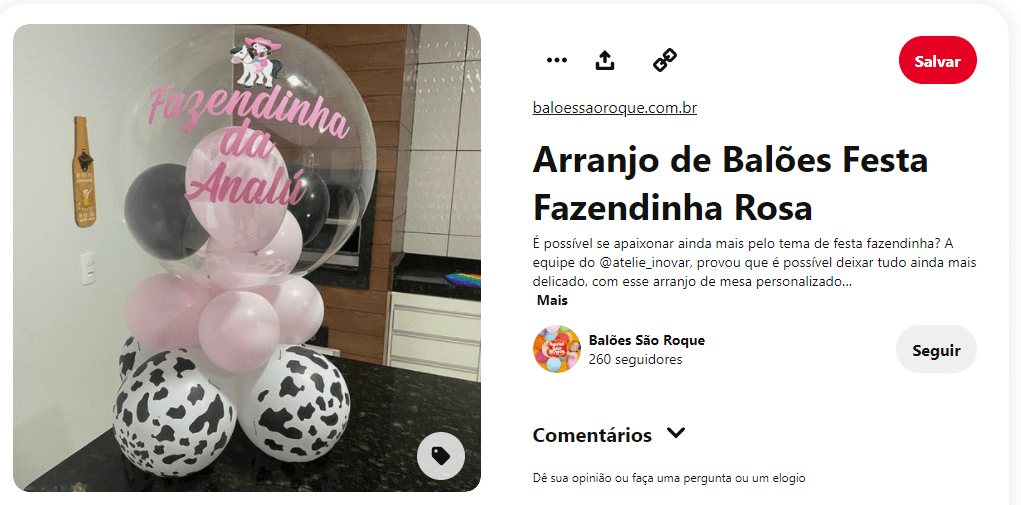 Imagem extraída do Pinterest da Balões São Roque, um case de marketing digital e UGC pela agência RD Station KITE DIGITAL
